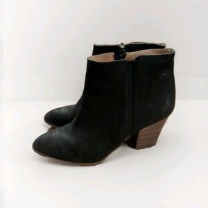 Franco Sarto Women's Ankle Boots Black Zip Block Heel Sz 7.5M 2" 5/8 Heel